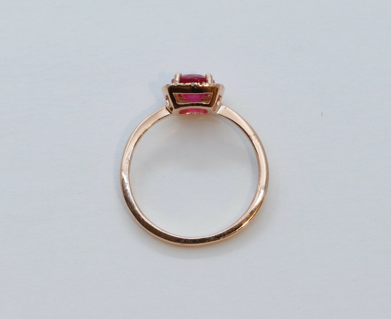 Lovely Ruby Diamonds 14K Rose Gold Halo Cocktail Ring