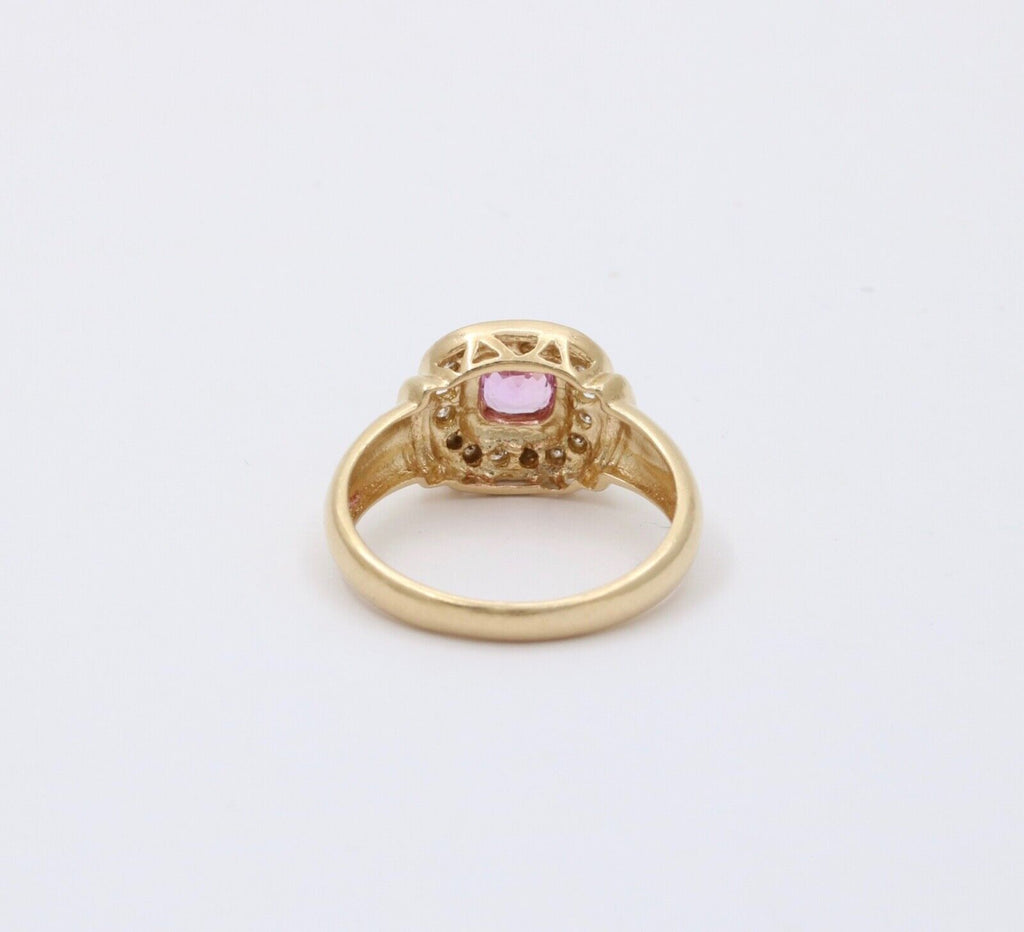 Vintage Pink Sapphire Diamonds 14k Yellow Gold Ring