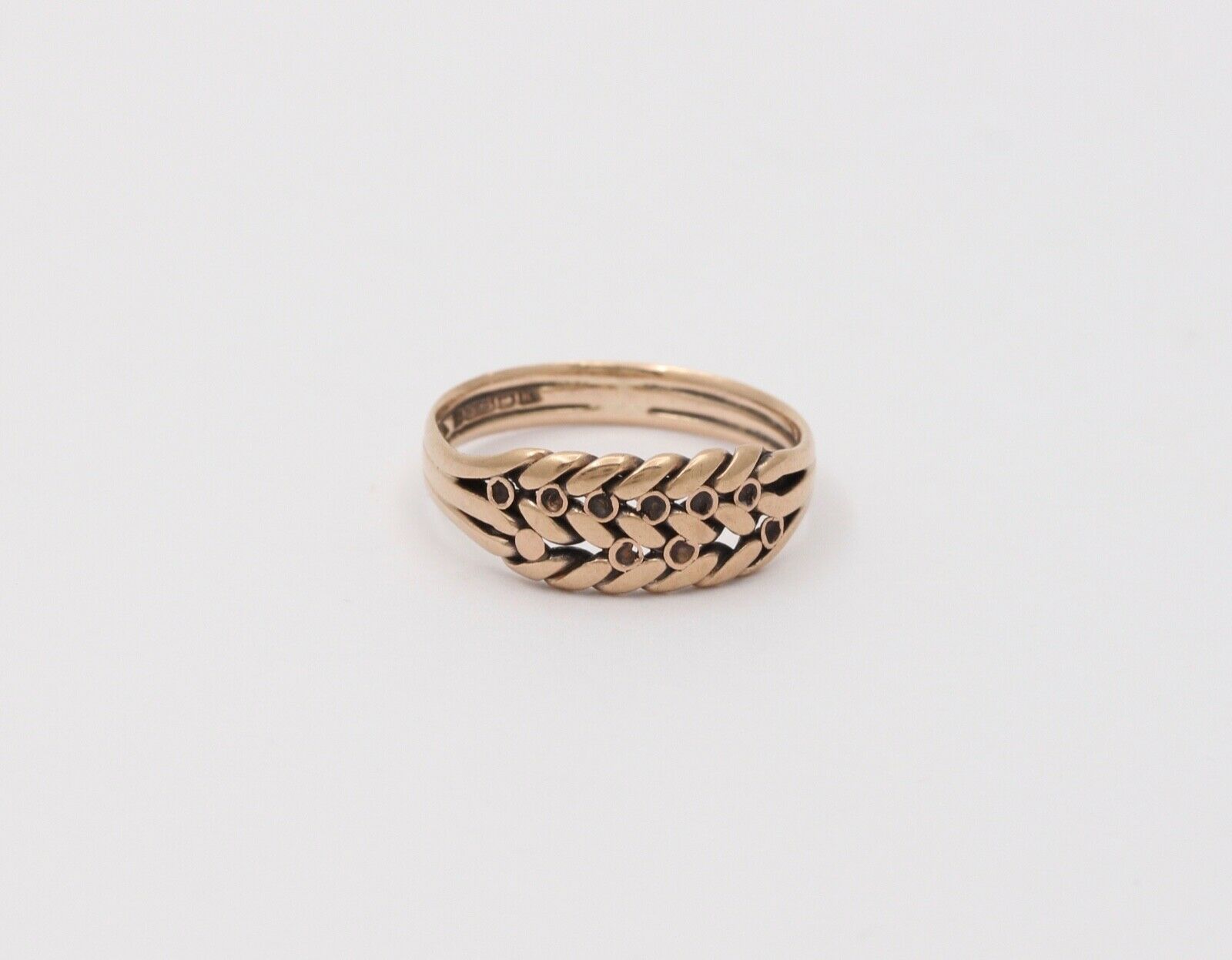 Art Deco Nathan Brothers Leaf Pattern English 9K Rose Gold Ring