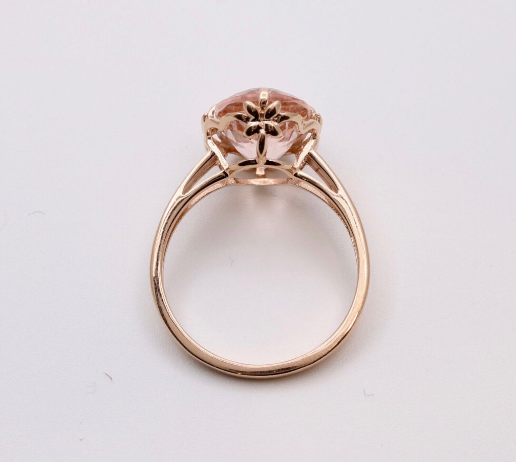 Sweet 14K Rose Gold Peach Morganite Solitaire Ring, Cocktail Ring