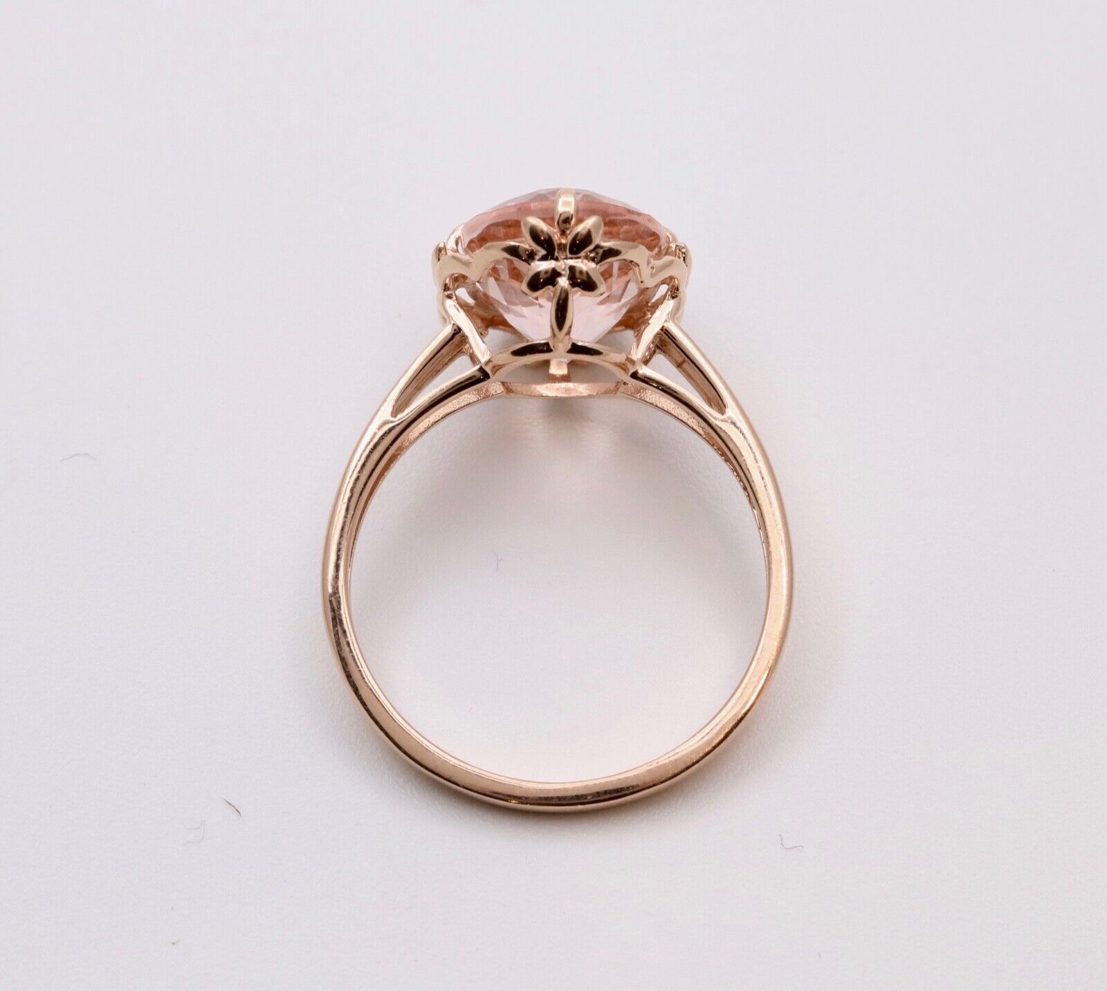 Sweet 14K Rose Gold Peach Morganite Solitaire Ring, Cocktail Ring