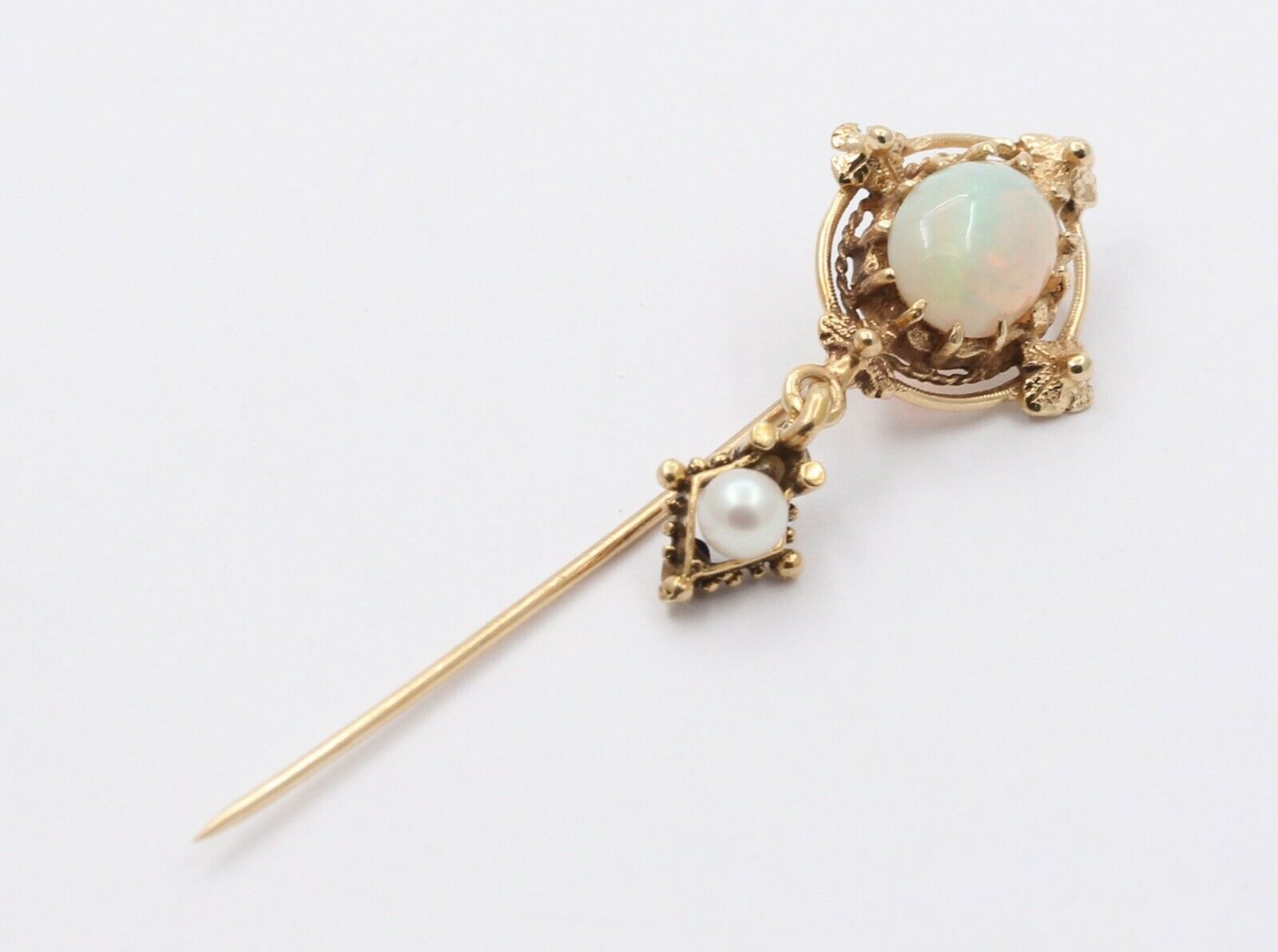 Vintage 14K Yellow Gold Opal Pearl Stick Pin