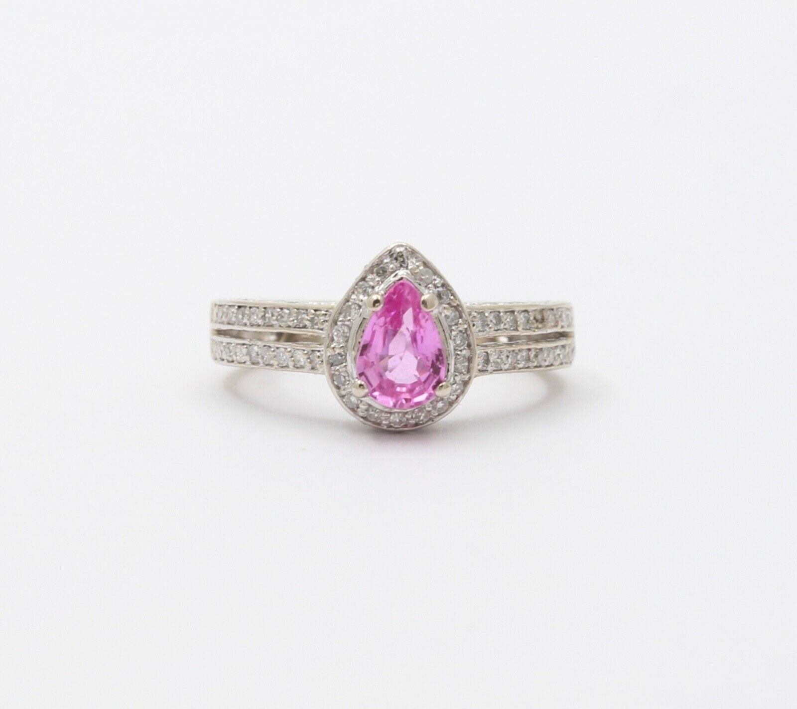 Classic 14K White Gold Pink Topaz Diamond Ring, Engagement Ring.