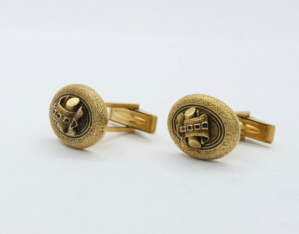 Vintage 14K Yellow Gold Black Enamel Log Cufflinks
