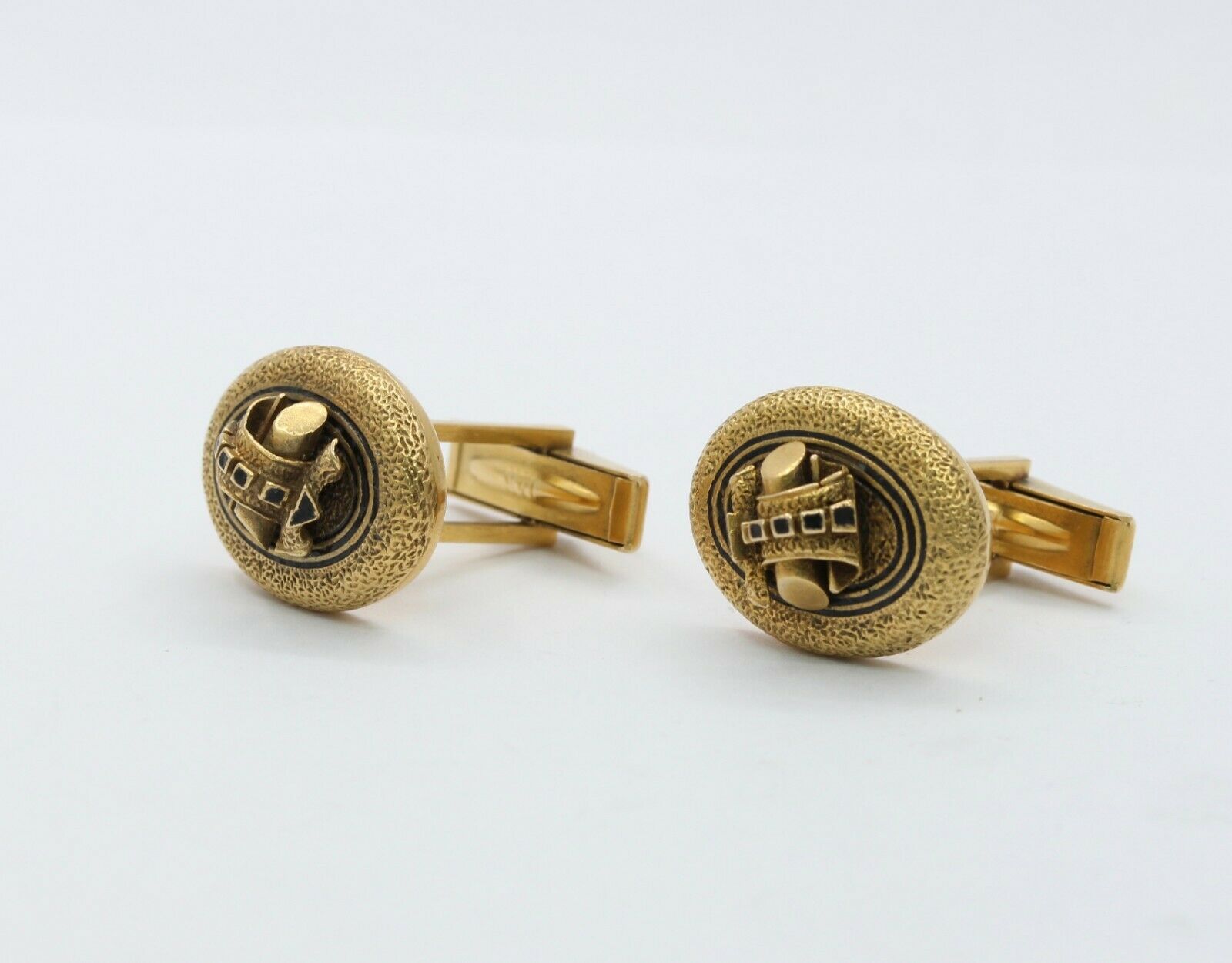 Vintage 14K Yellow Gold Black Enamel Log Cufflinks
