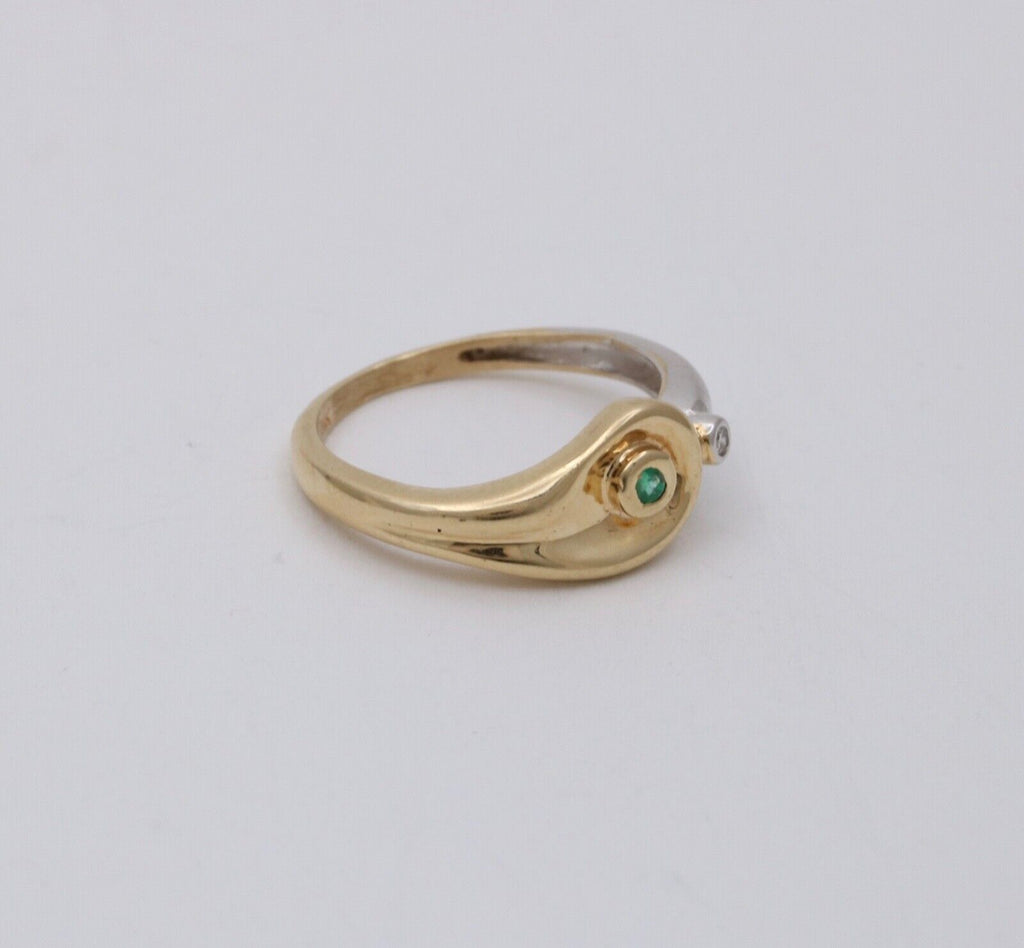 Vintage Teardrop Emerald Diamond 14K Yellow and White Gold Ring