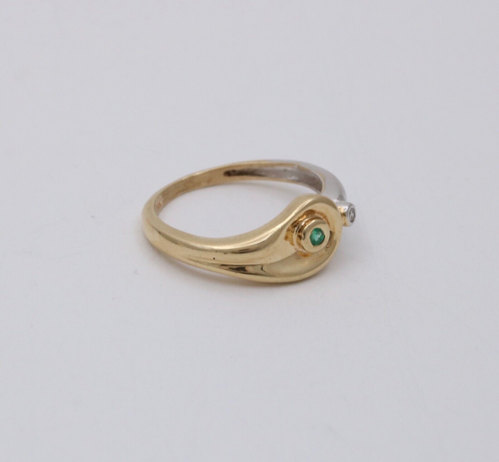 Vintage Teardrop Emerald Diamond 14K Yellow and White Gold Ring