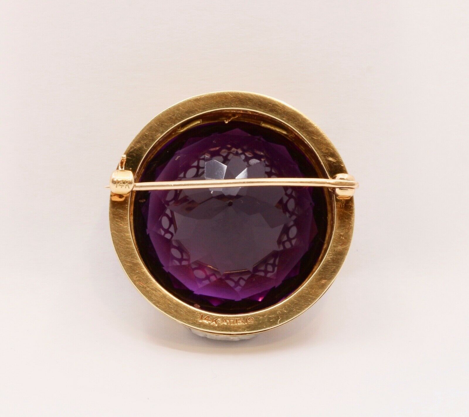 Victorian Edwardian Siberian Amethyst Pearls 14K Yellow White Gold Brooch Pin