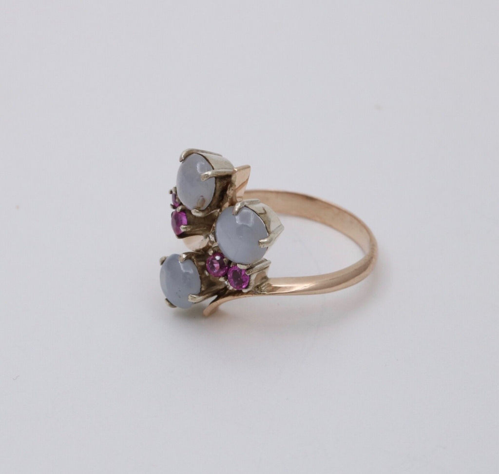 Vintage Retro 14K Star Sapphire And Ruby Bypass Ring