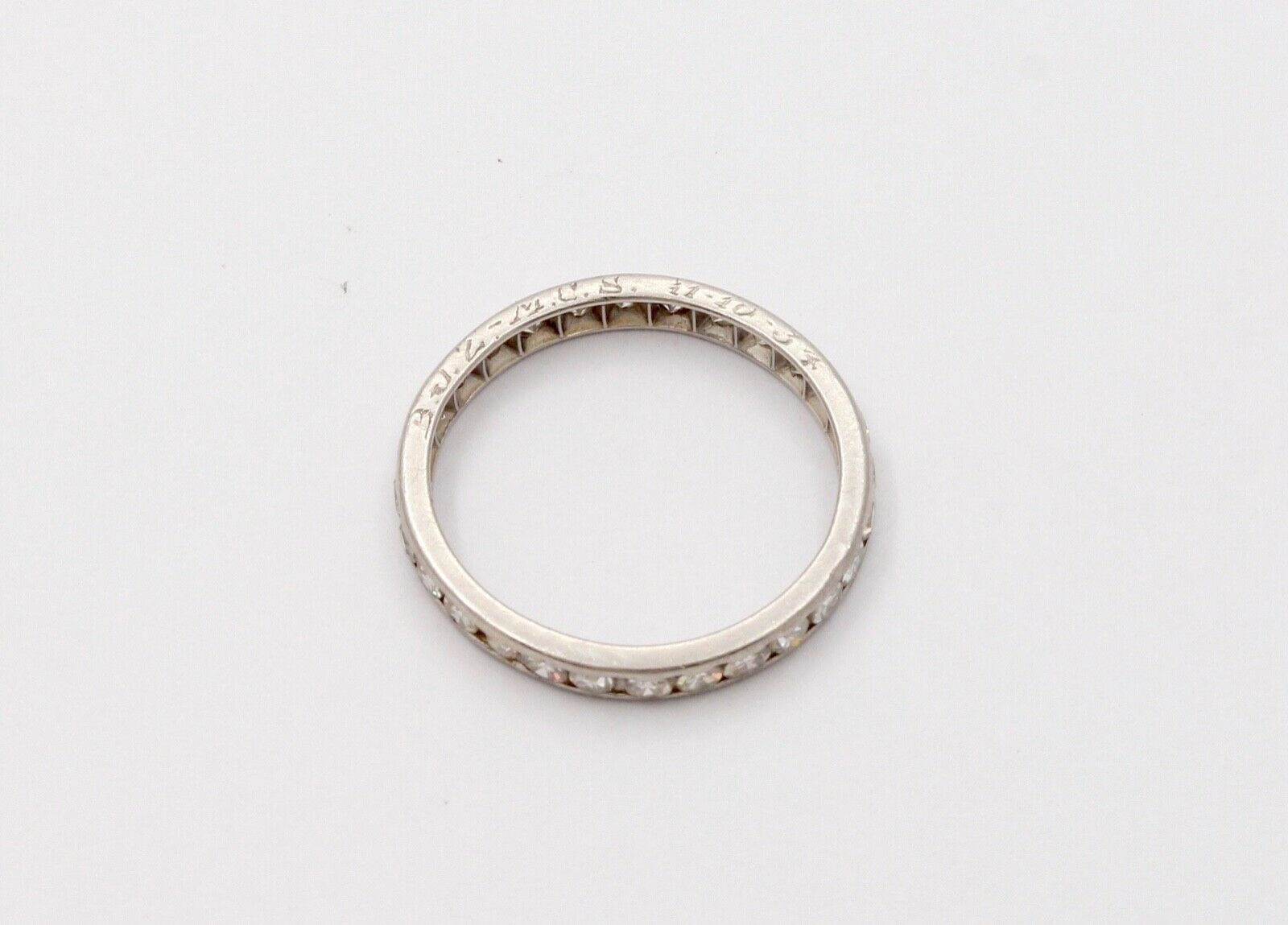 Classic Art Deco 18K White Gold Single Cut Diamonds Eternity Ring, Band , Weddin