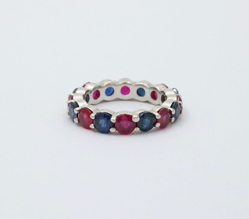 Vintage Sapphire & Ruby 14K Gold Eternity Ring, Stacking Band