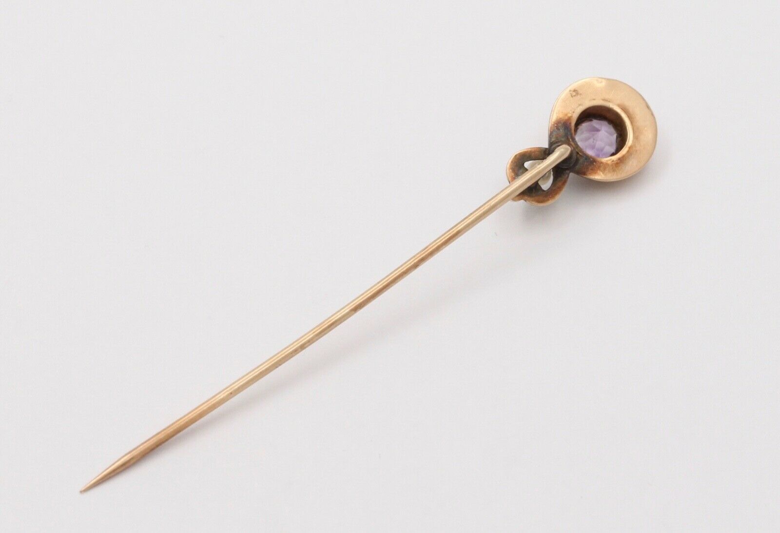 Victorian 14K Yellow Gold Amethyst Pearl Stick Pin