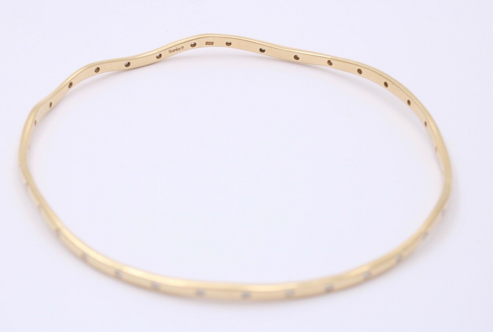 The Classic Sonia B. 14K Yellow Gold Wave Diamond Bangle, Stacking Bracelet