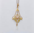Art Nouveau Limestone Pearl 10K Yellow Gold Pendant