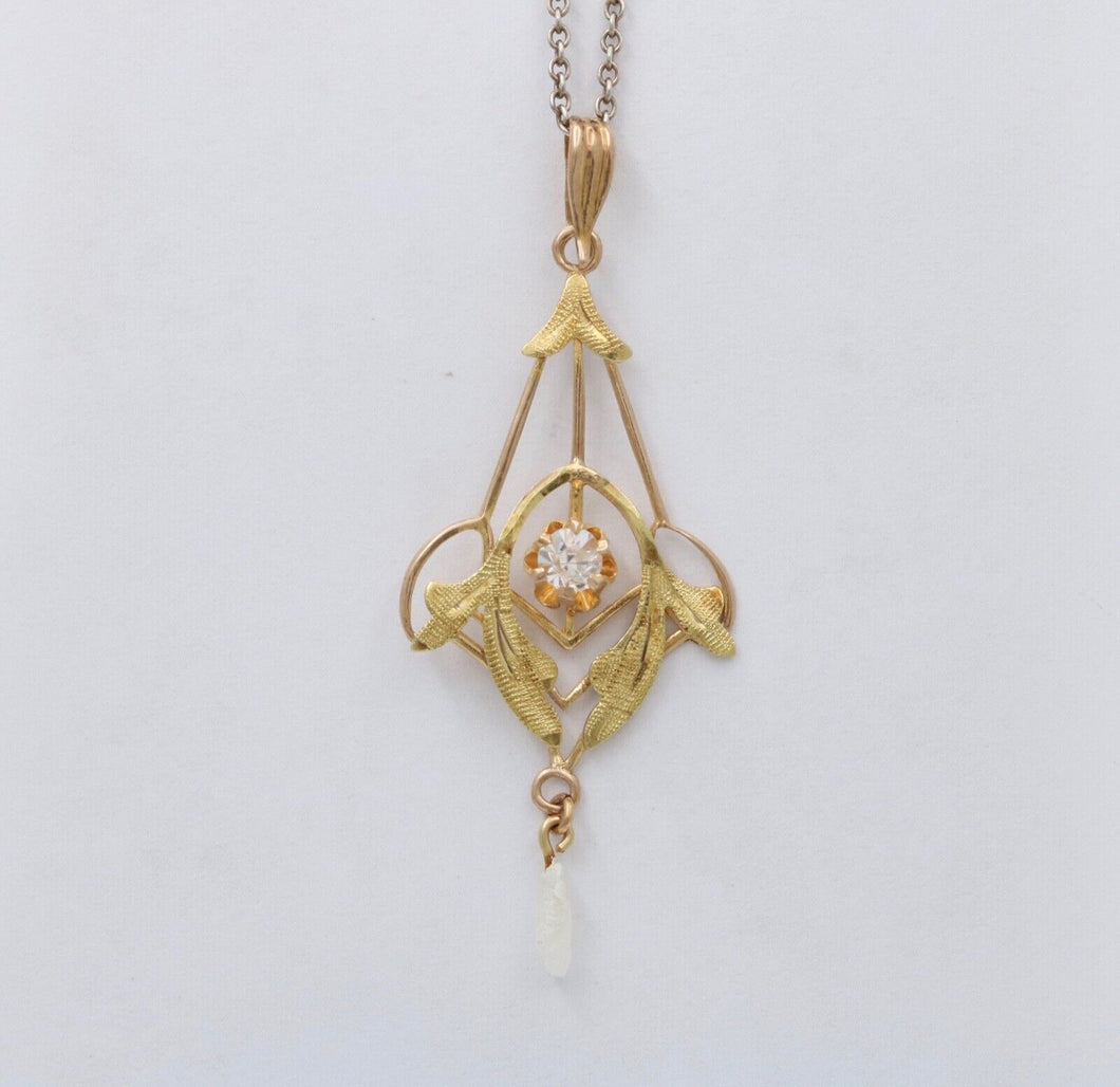 Art Nouveau Limestone Pearl 10K Yellow Gold Pendant