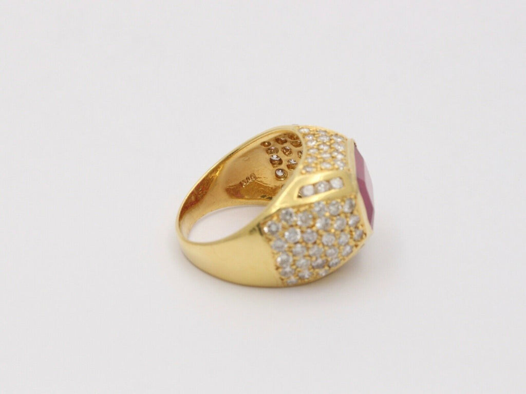 Vintage Ladies 4 Carat Ruby Diamond 18K Yellow Gold Cluster Ring