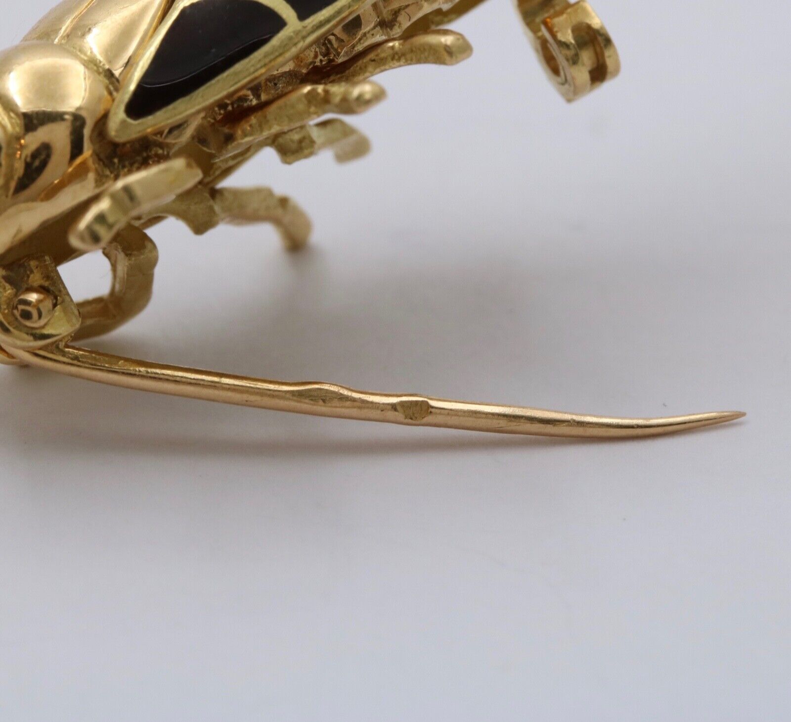 The Handcrafted 18K Yellow Gold Plique A Jour Cicada Diamond Brooch.