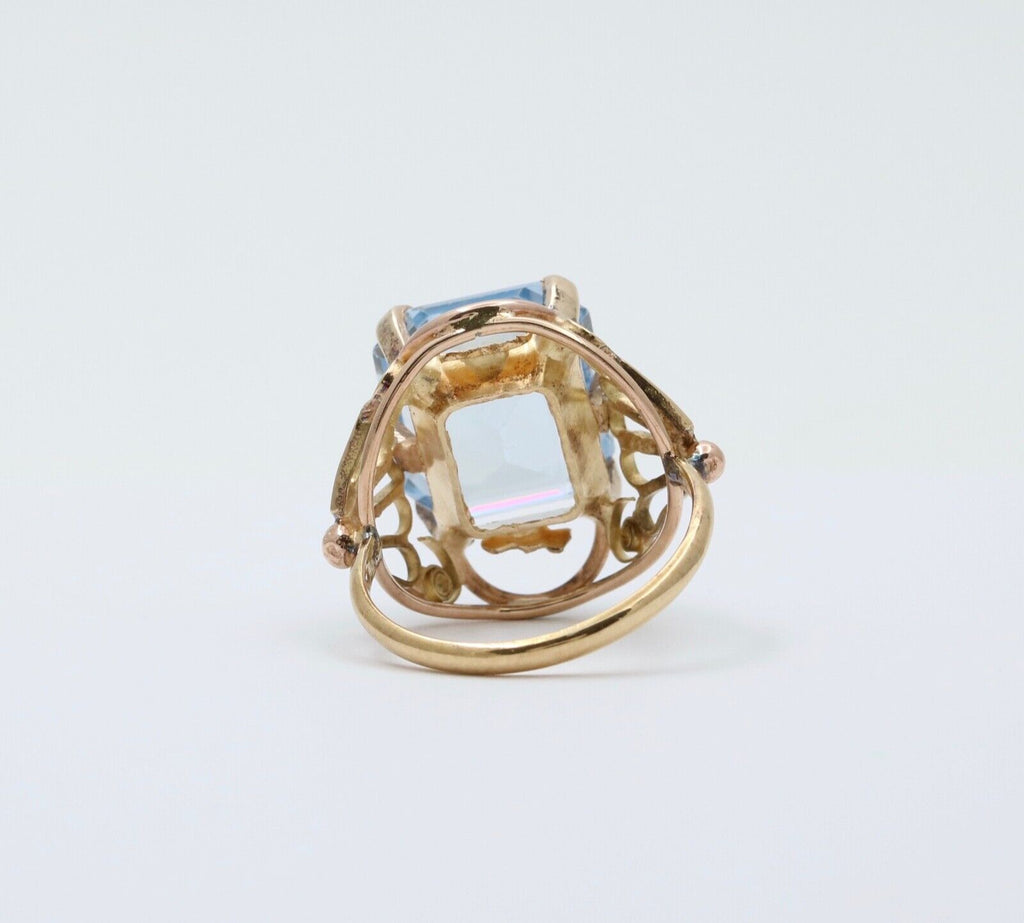 Vintage 18K Yellow & Rose Gold Aquamarine RIng, Statement Ring.