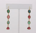 Vintage Pink Green Tourmaline 18K Yellow Gold Dangle Earrings