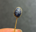 Antique 14K Yellow Gold Egyptian Revival Scarab Sodalite Stick Pin, Lapel Pin