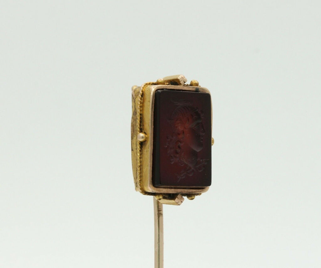 Vintage 10K Yellow Gold Sard Intaglio Stick Pin