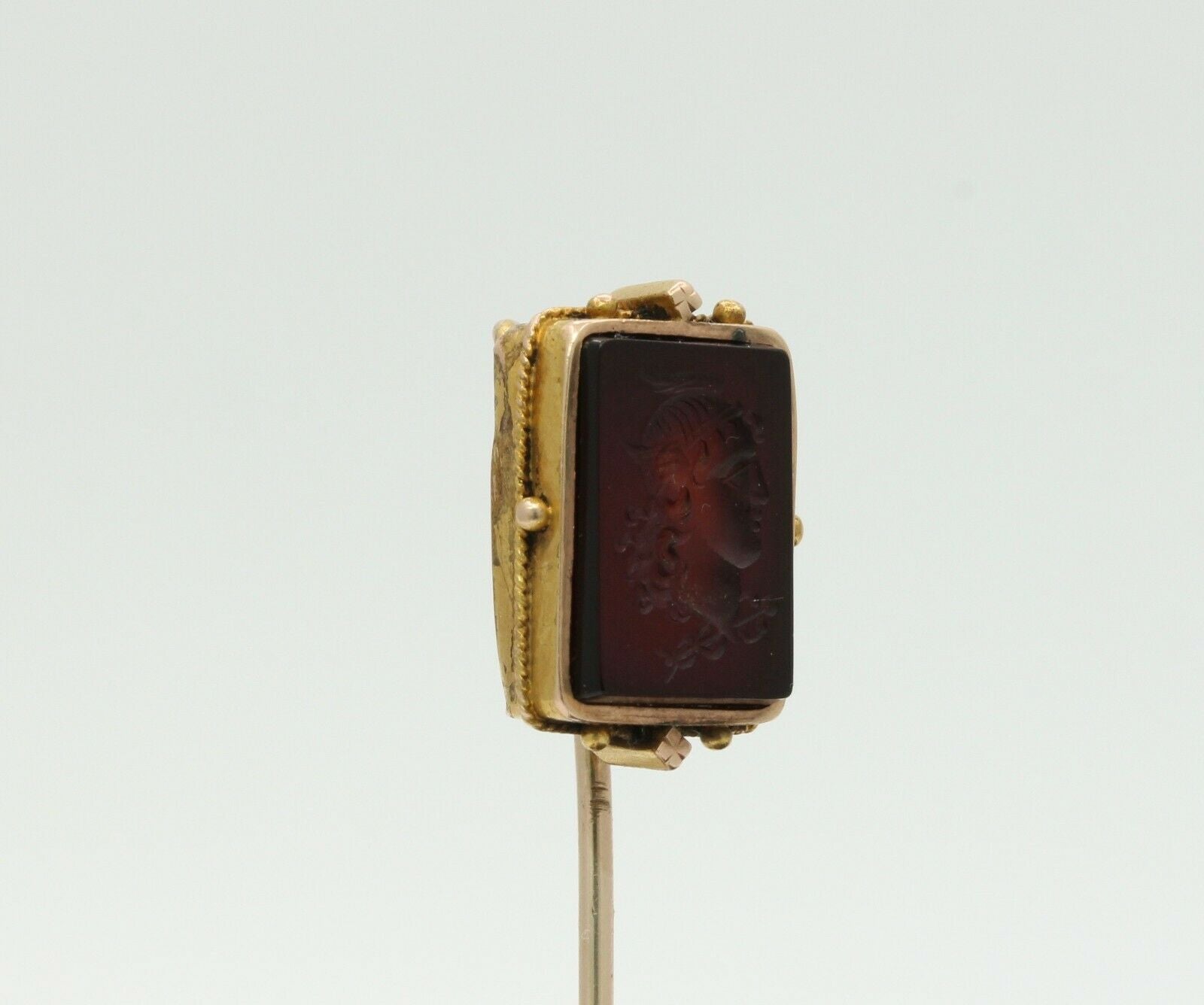 Vintage 10K Yellow Gold Sard Intaglio Stick Pin