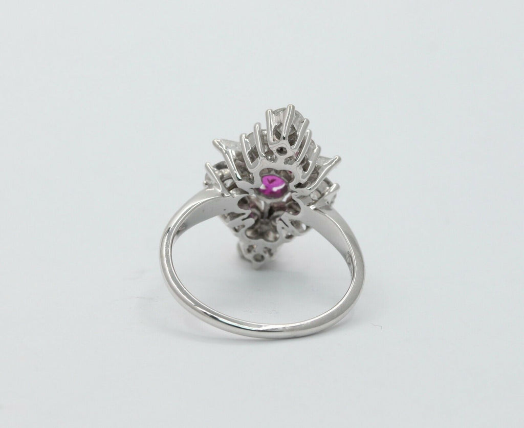 Vintage 14K White Gold Ruby Diamond Alternative Engagement Ring