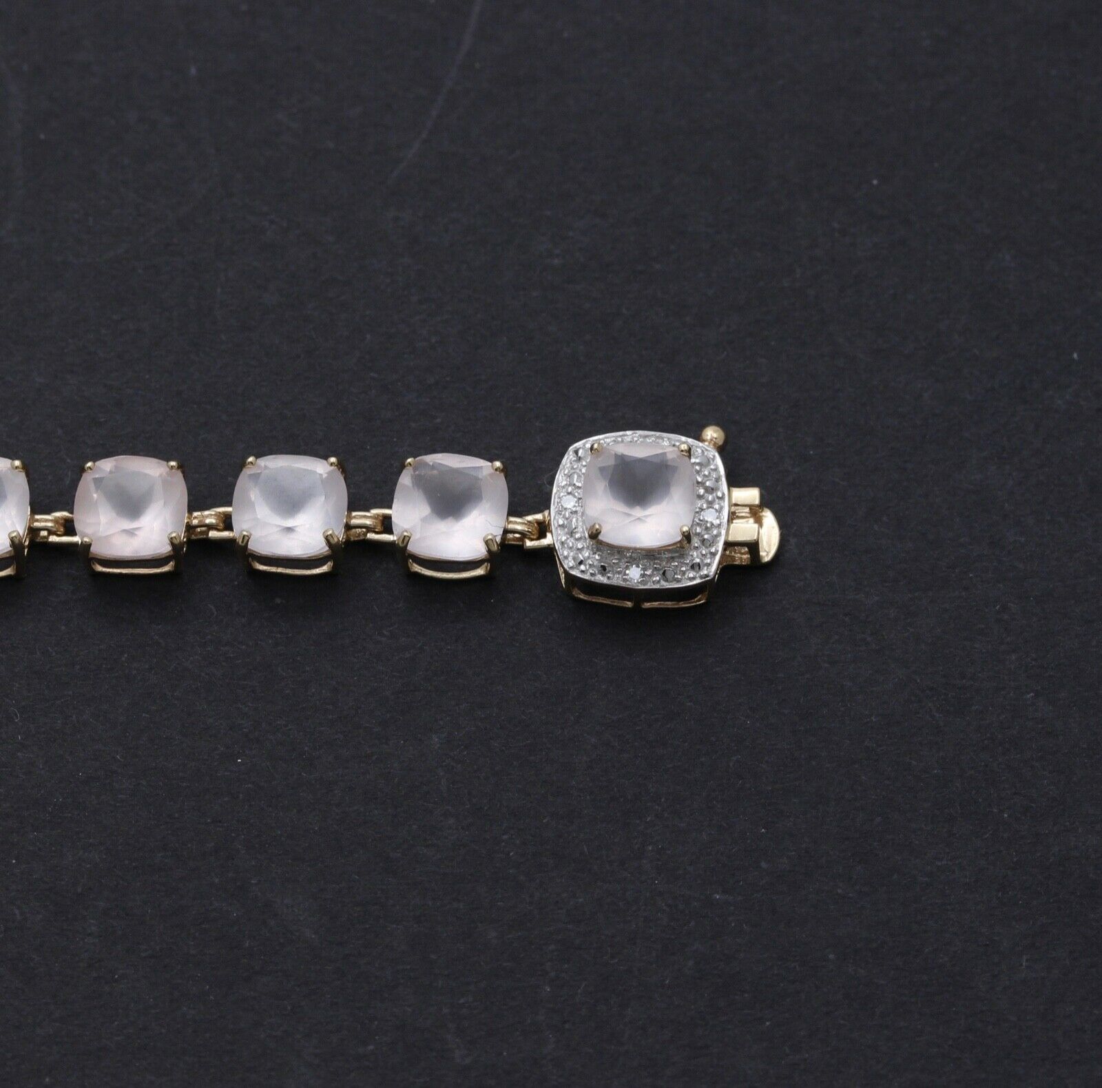 Lovely Vintage Quartz Crystal Diamonds 14K Yellow Gold Tennis Bracelet