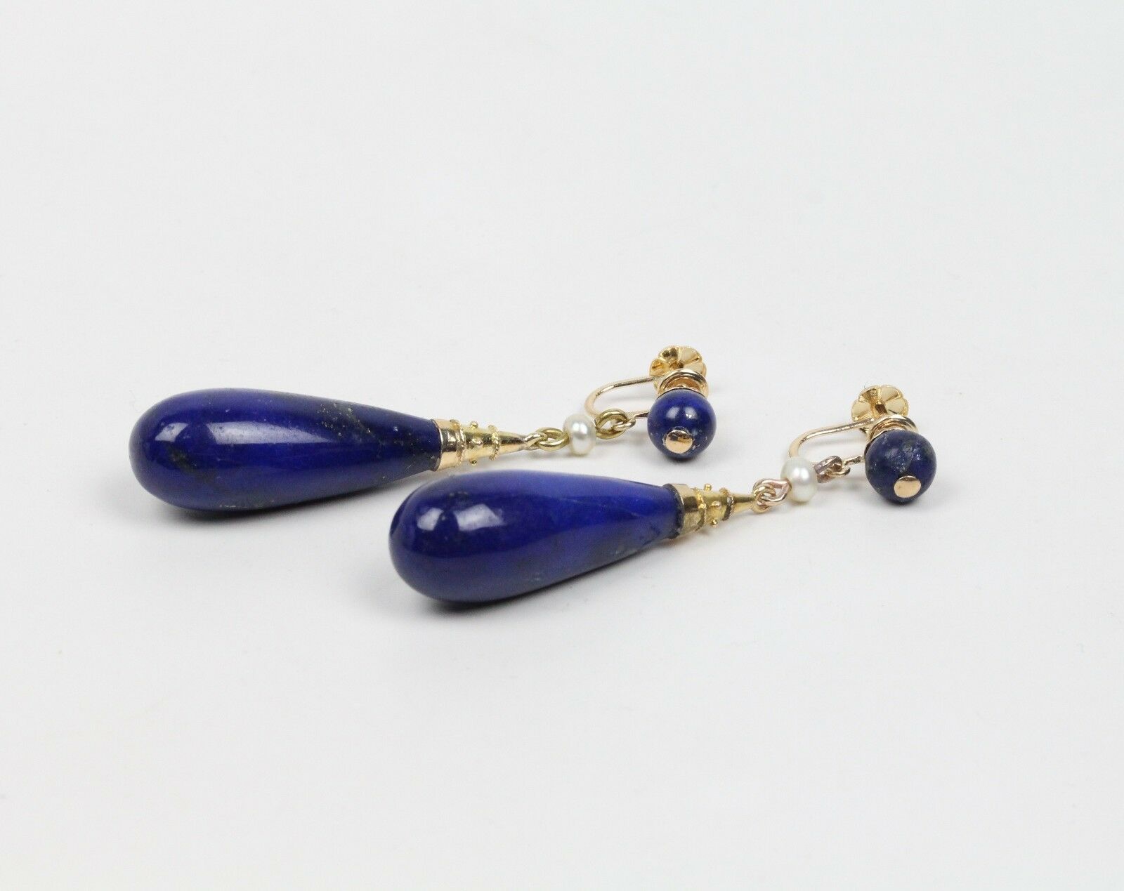 Vintage 14K Yellow Gold Lapis Lazuli Tear Drop Earrings
