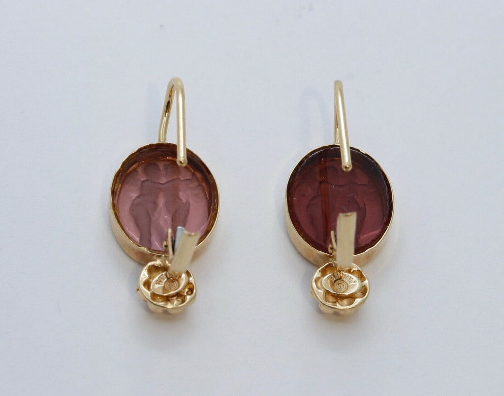 Italian Vintage Cherub Angels Art Glass 14K Yellow Gold Earrings