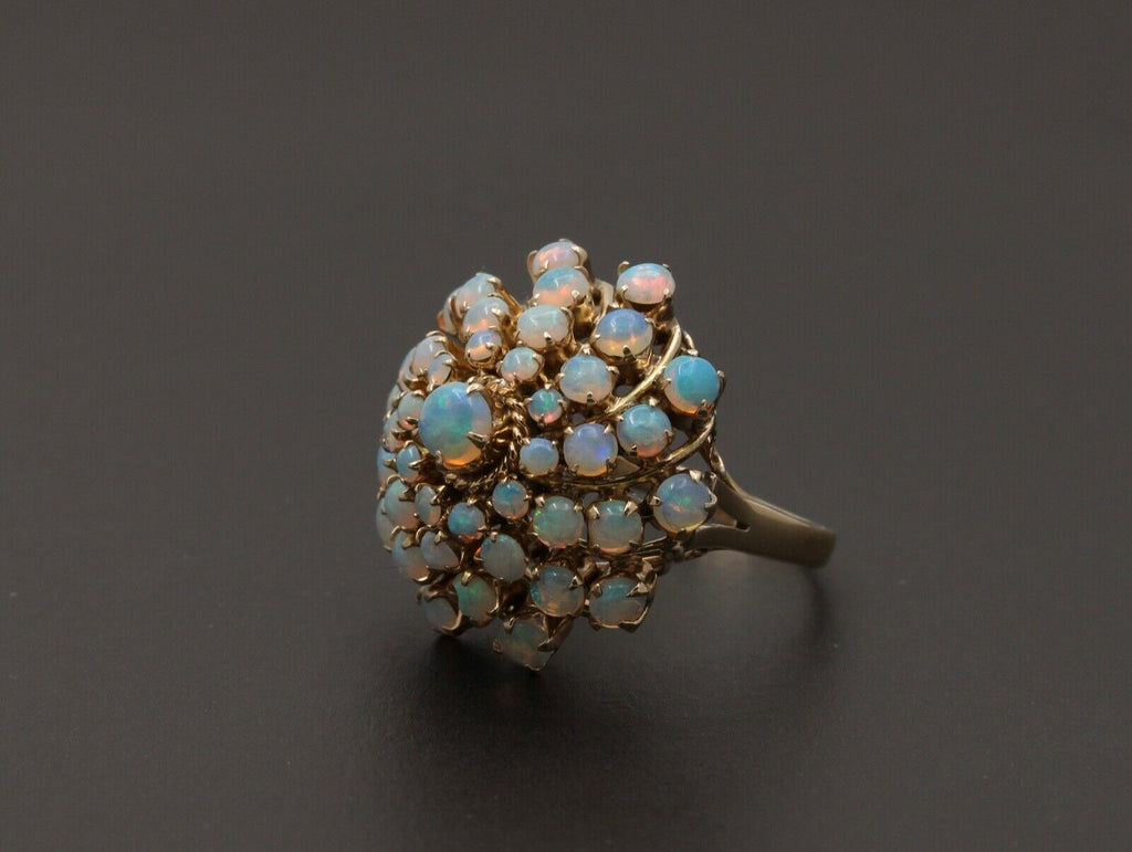 Vintage 14K Yellow Gold Australian Opal Cluster Ring.