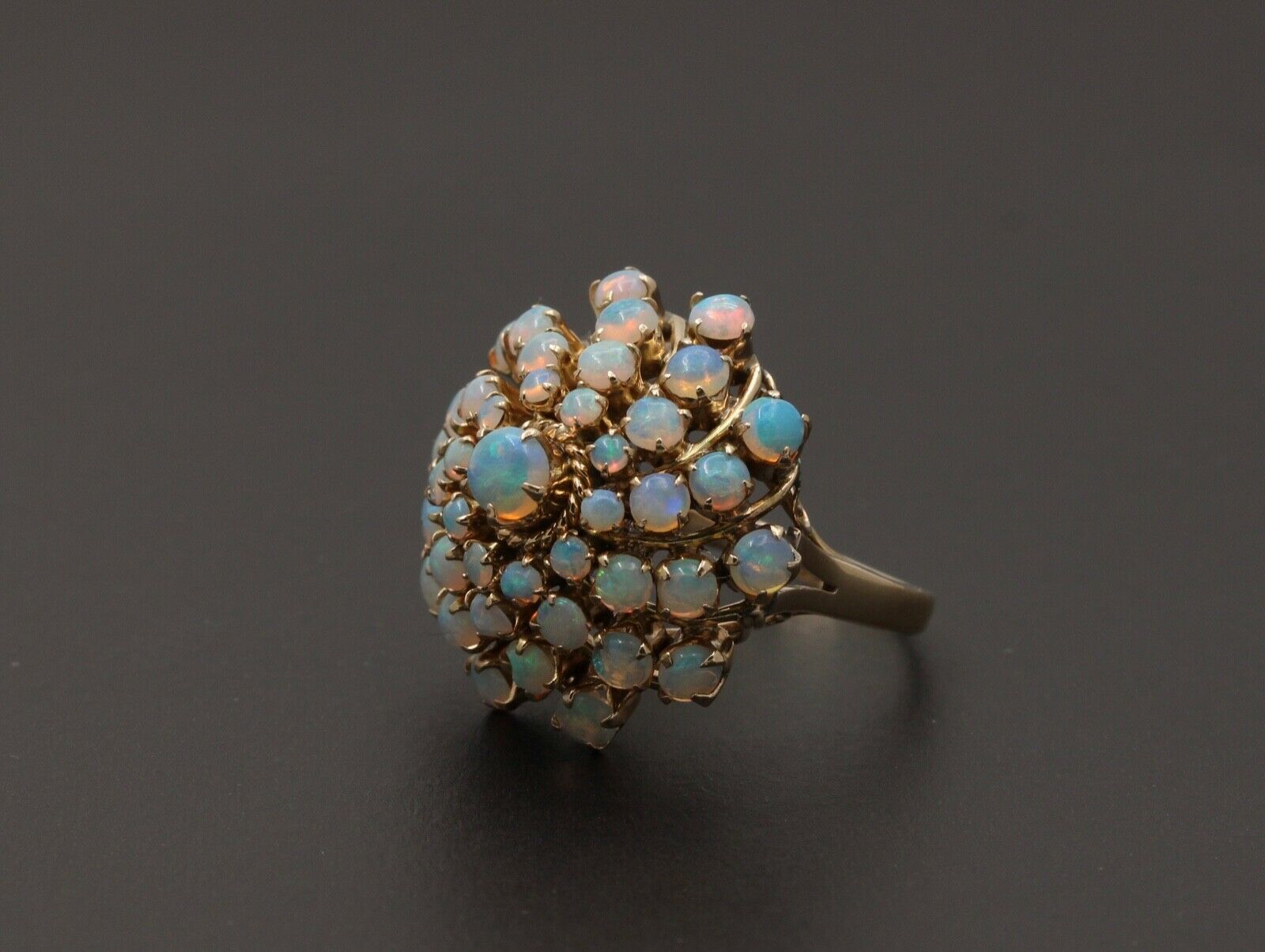 Vintage 14K Yellow Gold Australian Opal Cluster Ring.
