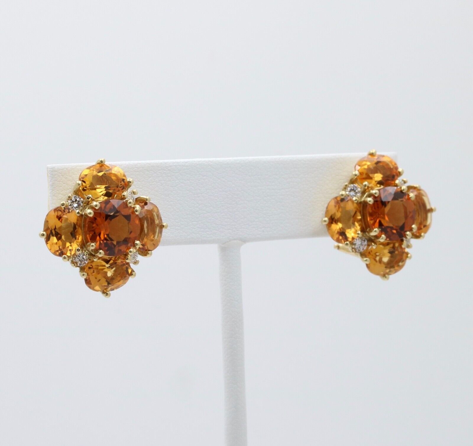 Vintage Madeira Golden Citrines Diamonds 18K Yellow Gold Earrings