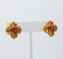 Load image into Gallery viewer, Vintage Madeira Golden Citrines Diamonds 18K Yellow Gold Earrings
