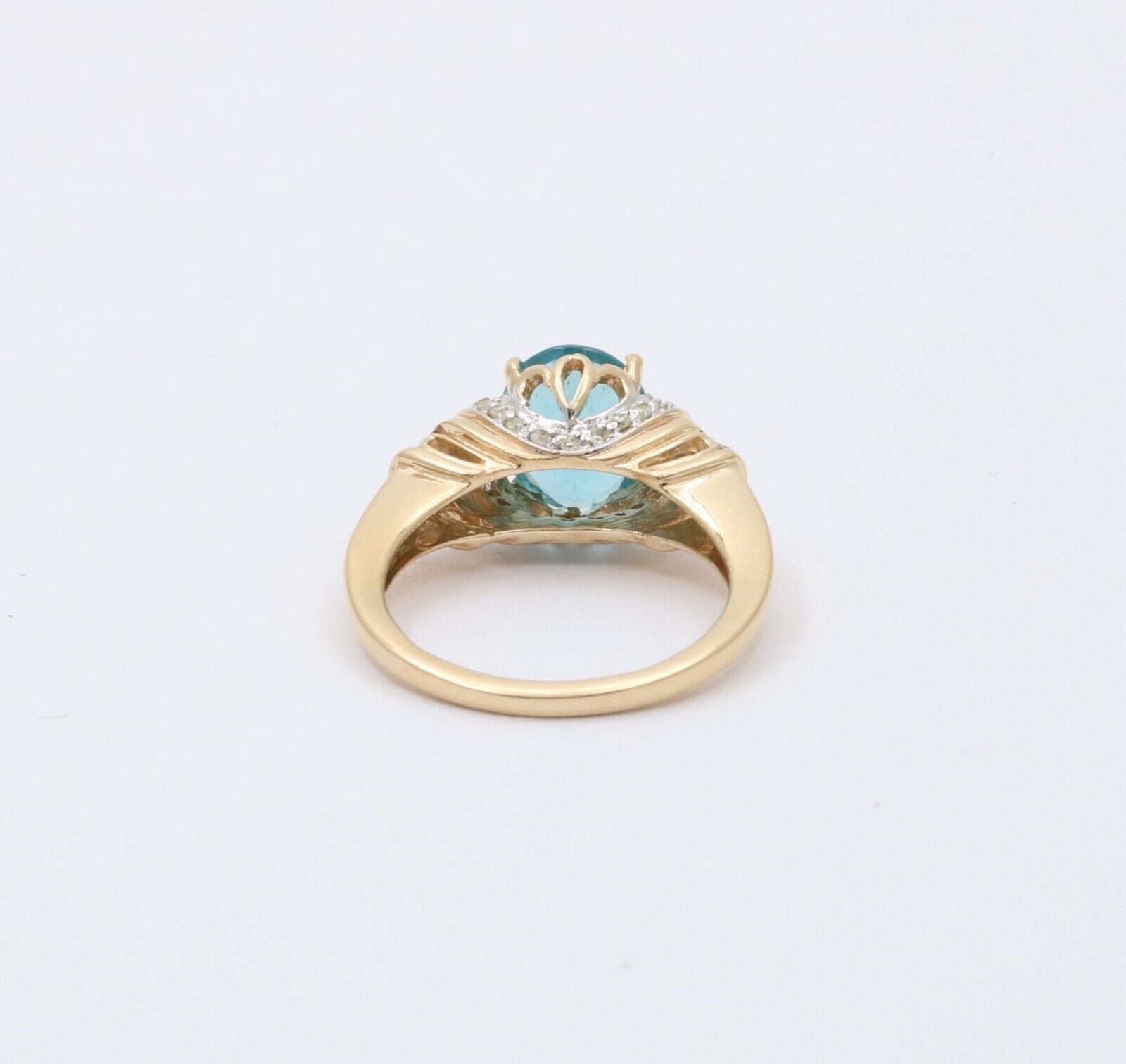 Vintage Blue Zircon And Diamond 14K Yellow Gold Ring Band, Engagement Ring