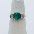 Vintage Emerald Diamonds Platinum Ring