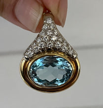 Load image into Gallery viewer, Vintage 18K Yellow Gold Blue Topaz and Diamond Pendant Necklace
