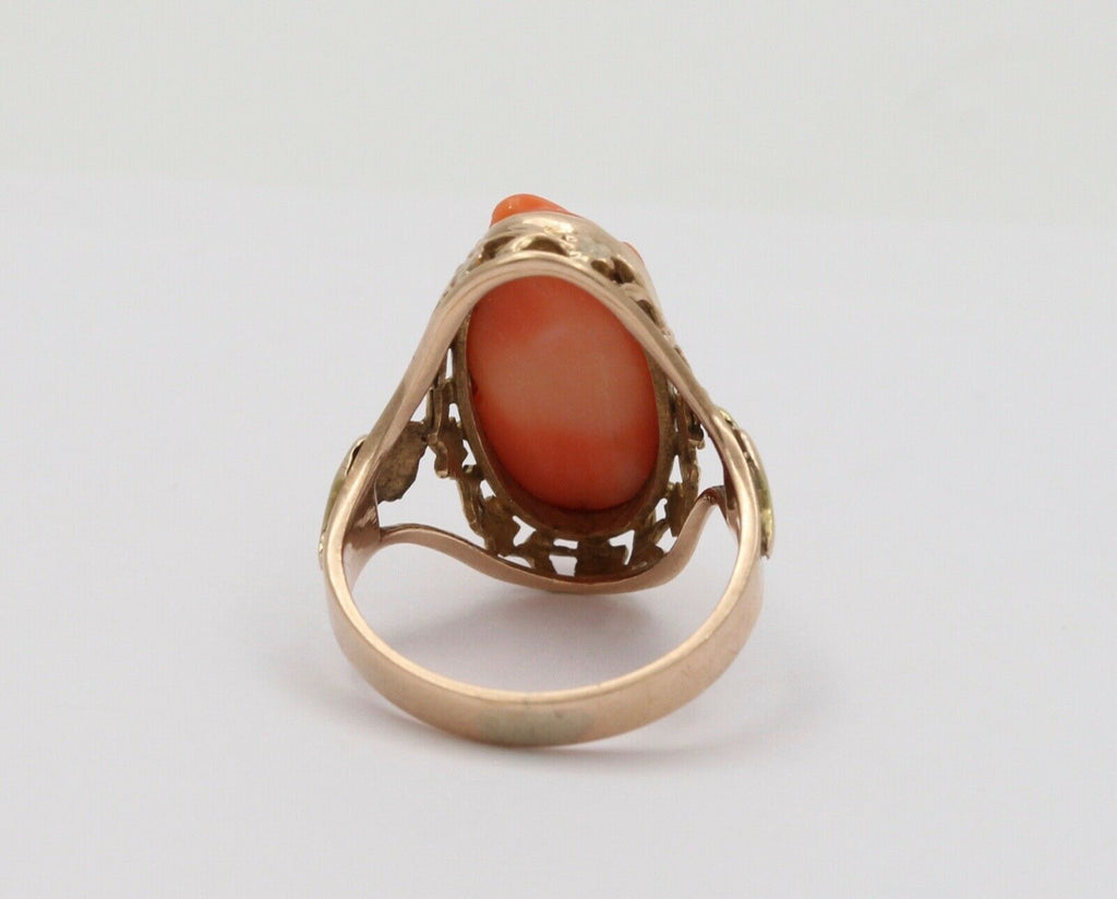 Antique Victorian Carved Coral Woman’s Portrait Two Tone Gold Ring