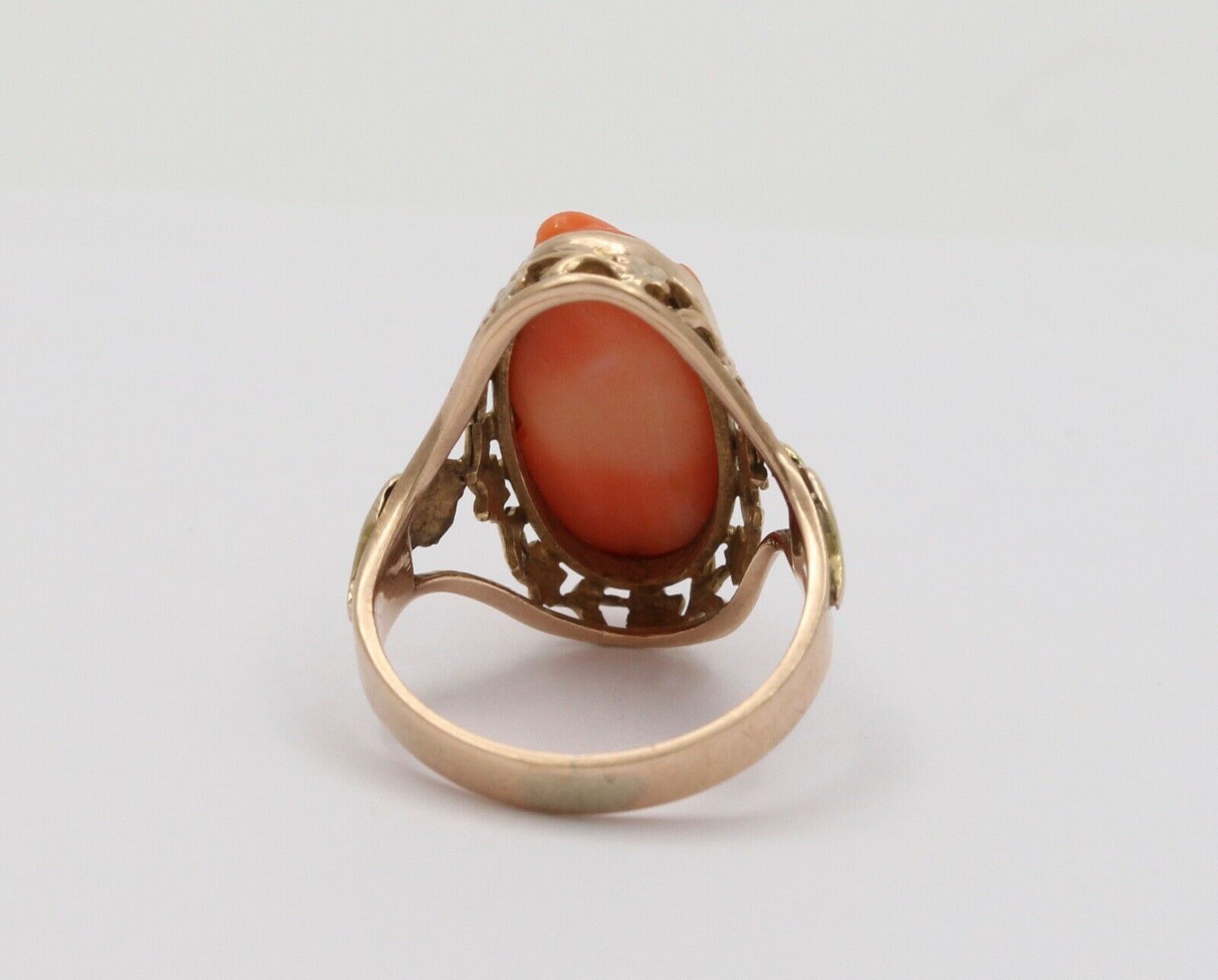 Antique Victorian Carved Coral Woman’s Portrait Two Tone Gold Ring