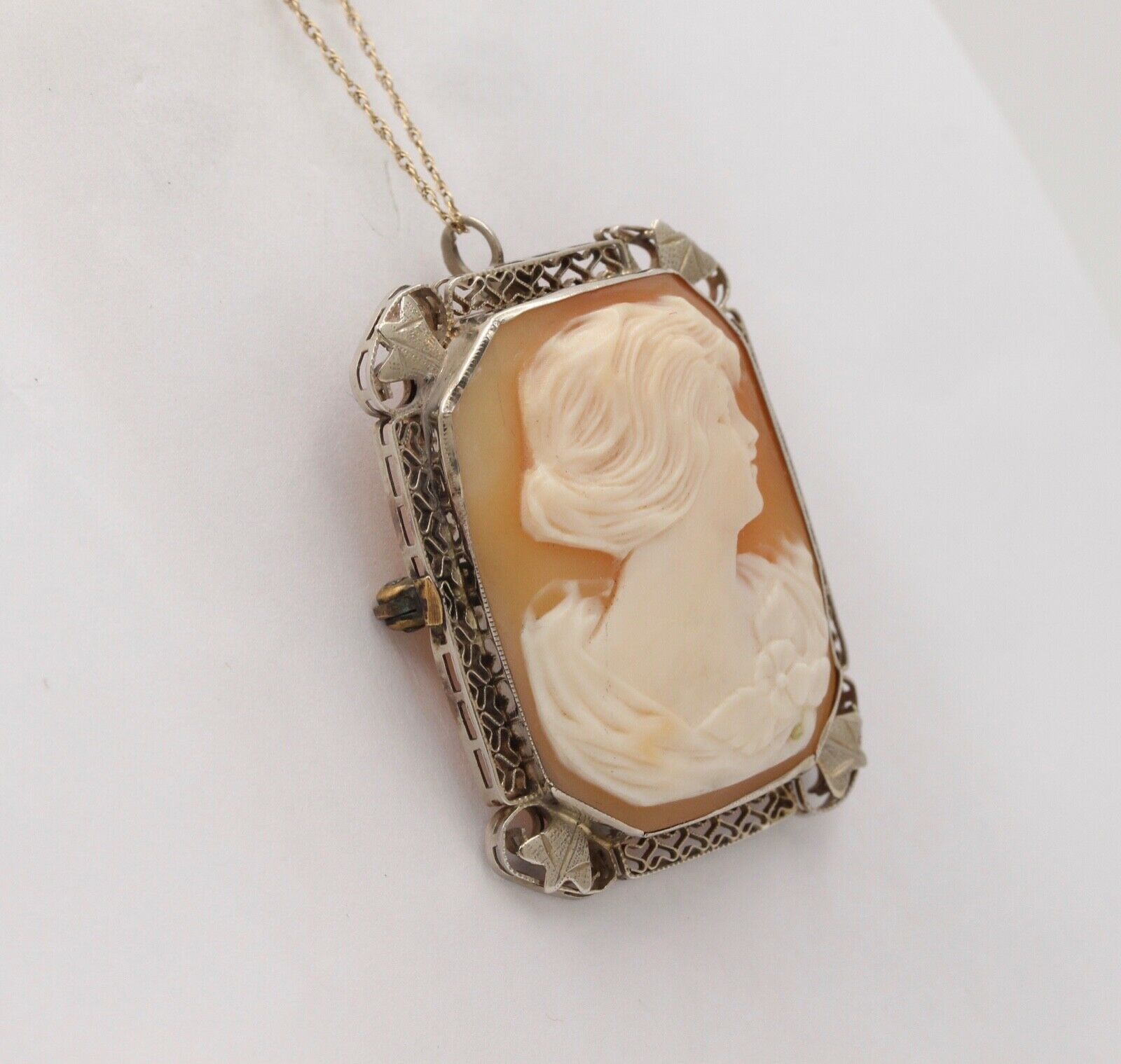 Victorian Adorable Carved Shell Cameo Woman's Portrait Filigree Brooch, Pin. Pen
