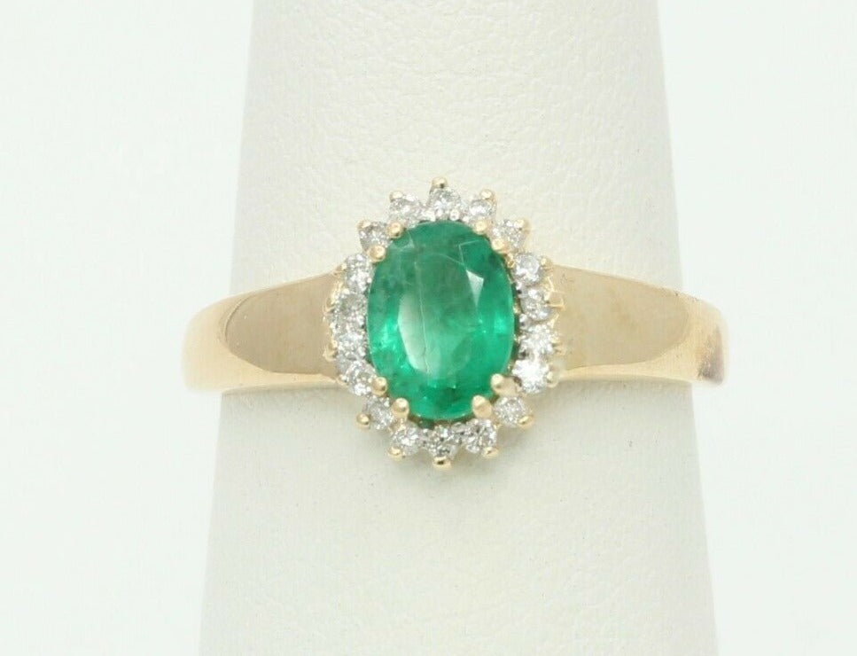 Vintage 14K Yellow Gold Diamond Emerald Ring