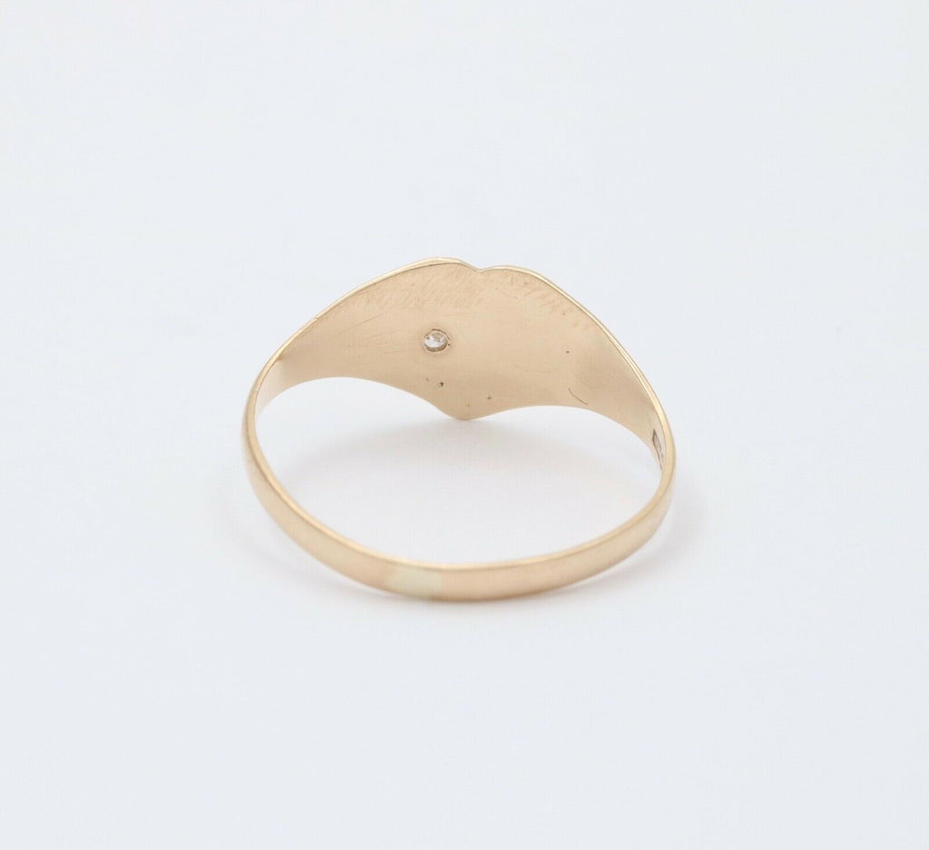 English 9K Yellow Gold Diamond Heart Signet Ring