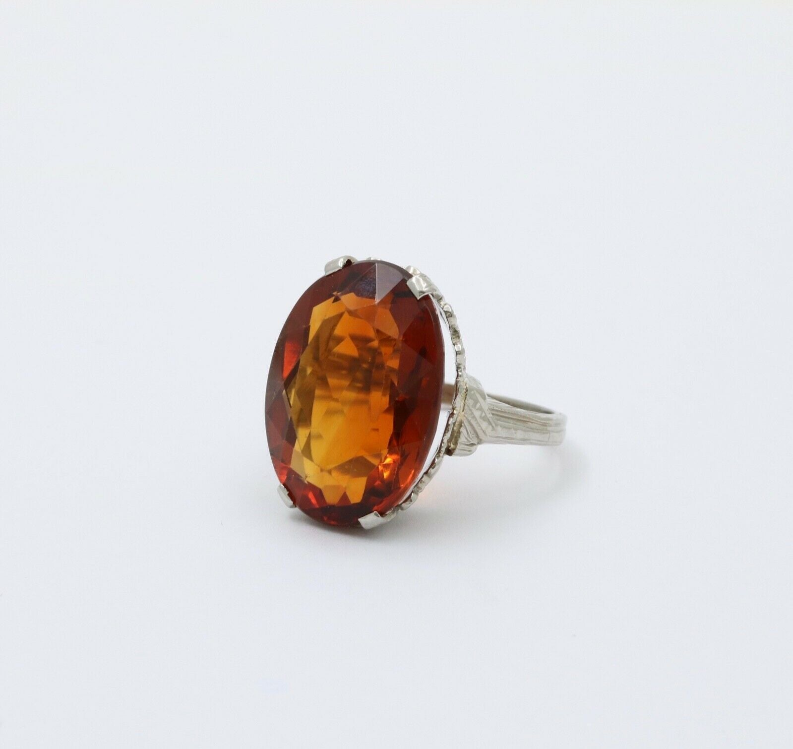 Art Deco Madeira Citrine 18K White Gold Ring