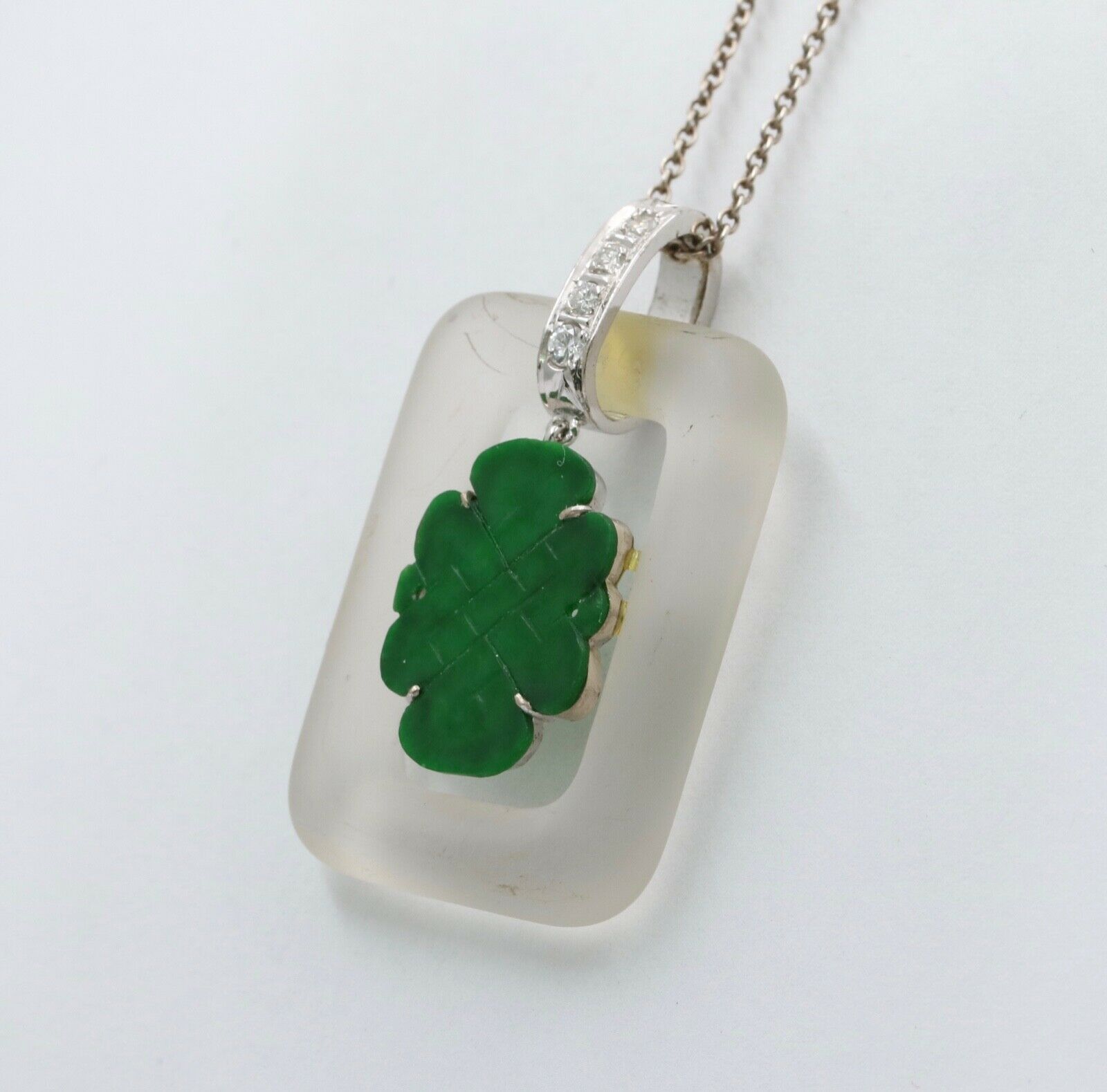 Vintage Jade Crystal Diamonds 18K White Gold Pendant