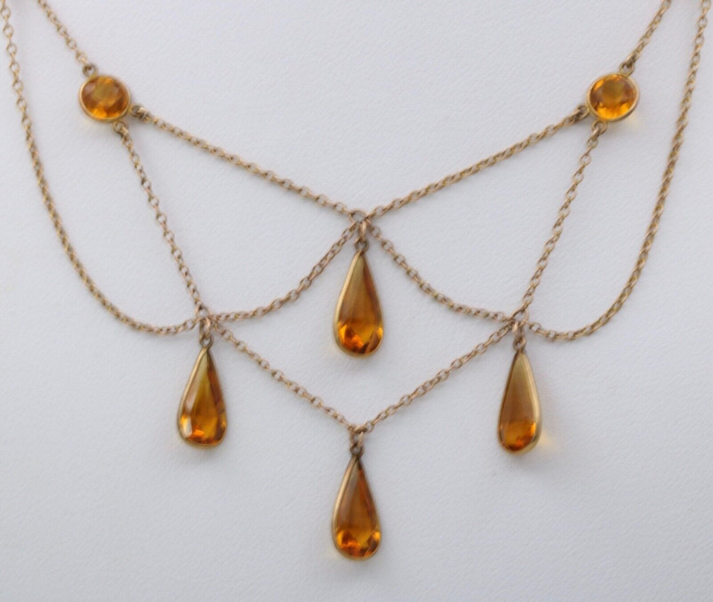 Vintage Festoon Chandelier Citrine Gold Filled Necklace