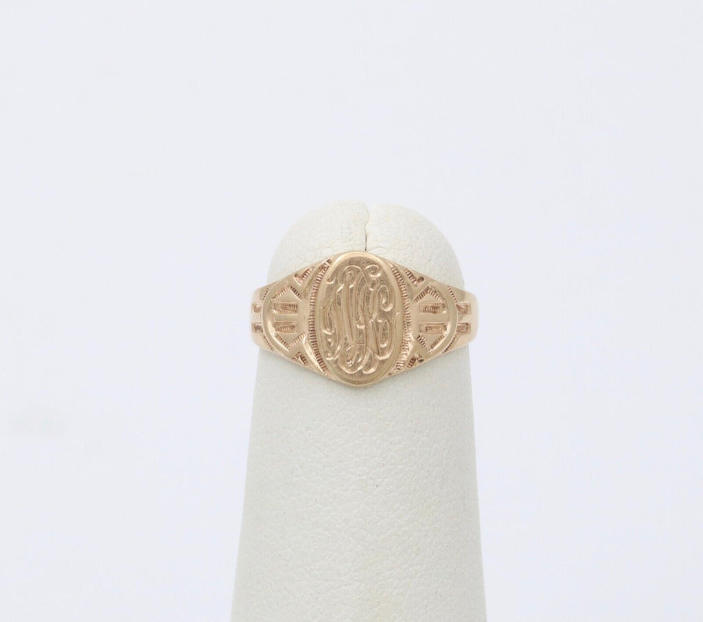 Vintage Signet Carved Engraved 14K Yellow Gold Ring