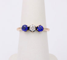 Load image into Gallery viewer, Victorian Old European Diamond Synthetic Sapphires 10K Yellow Gold Ring
