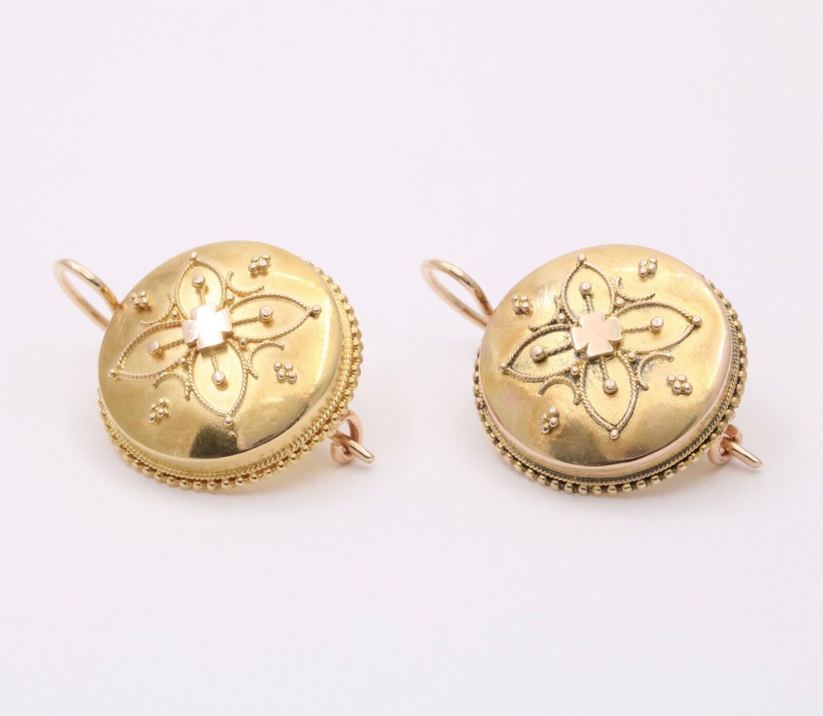 Victorian Flower 14K Yellow Rose Gold Dangle Earrings
