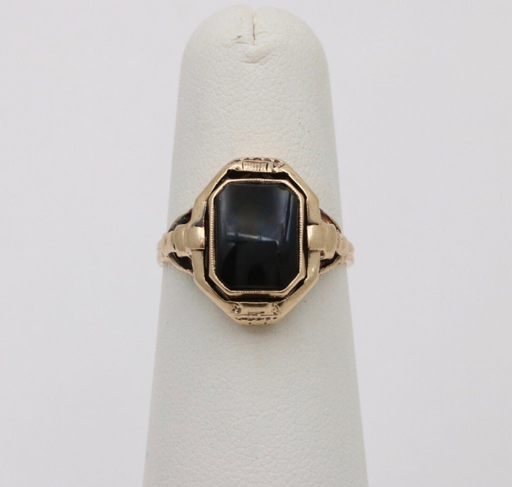 Antique Reversible Cameo and Onyx 10K Yellow Gold Ring