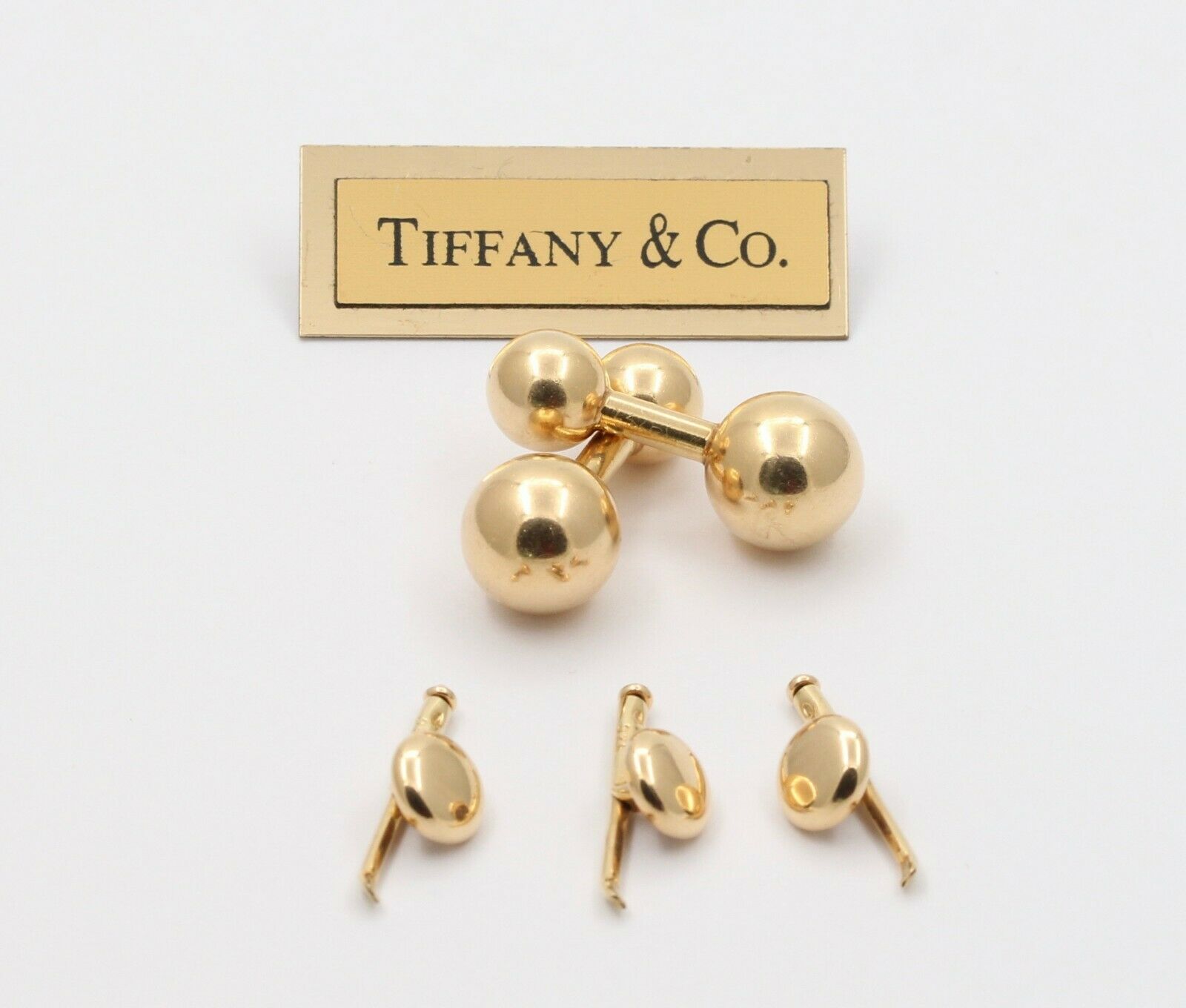 Tiffany & Co Vintage 14K Yellow Gold Barbell Cufflinks Set